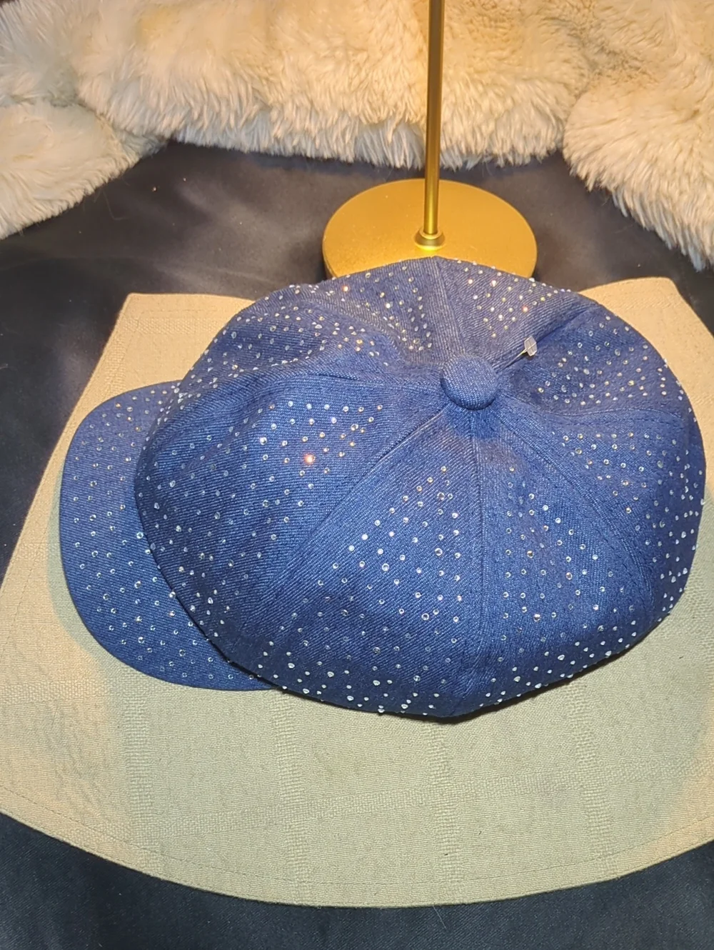 Y2K bebe Girls Royal Blue Rhinestone Newsboy Hat NOW ONLY $35